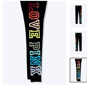 NWT Brand new PINK black leggings with rainbow 🌈 logo! EX L!